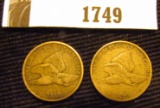 1749.           Pair of 1858 U.S. Flying Eagle Cents, Both VG.