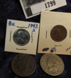 1799.           1943 S World War II Cent BU; 1949 D Cent Fine; 1847 holed & 1818 G/AG U.S. Large Cen