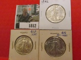 1812.           1941 P, 41 S, & 42 P Walking Liberty Half Dollars. All AU-Unc.