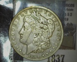 1837.           1894 O Morgan Silver Dollar, Fine.