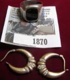 1870.           Black Onyx Ring mounted in Sterling Silver and a pair of Earrings with what appears