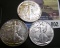 (3) 1943 P World War II Silver Walking Liberty Half Dollars, all EF-AU.