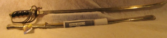 U.S. Military Sword with 29 1/2" Blade, comes with Scabbard. Blade engraved "Capt. John W. Elkins, J