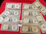 Group of old U.S. Currency totalling $12 face value.