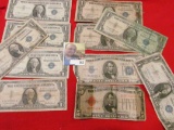 Group of old U.S. Currency totalling $19 face value.