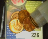 1954 S Gem BU Roll of Lincoln Cents in square plastic tube.