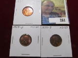 1939 P, D, & S Uncirculated Lincoln Cents from early WW II.