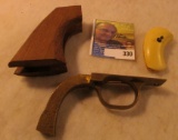 Wooden One Piece Grips for a Black powder revolver; Brass trigger guard for a black powder revolver;