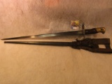 French M1874 Gras Rifle Bayonet and Scabbard - Steyr. On blade spine: Moine de Bayonet with Scabbard