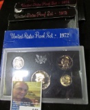 1972 S, 73 S, 74 S, & 79 S U.S. Proof Sets in original boxes. At least one has a cracked case.