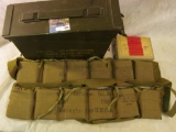 .30 caliber Ammo Can with (20) Rounds of .30 Caliber MS live Ball Ammo; & (2) Bandoleers on Stripper