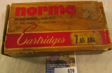 Original Box of Norma 7,65 Argentina Ammunition. (20 live rounds).  Cannot be shipped, must be picke