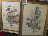 Pair of framed Floral Prints, ready for hanging.