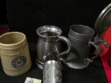 (3) Pewter & a Stoneware Mug: 
