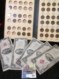 1912-40 Partial Set of Lincoln Cents in a Library of Coins Album; & a group of (5) Two Dollar Red Se