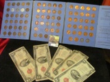 1941-78 Set of Lincoln Cents in a blue Whitman folder; & a group of (5) Two Dollar Red Seal U.S. Not