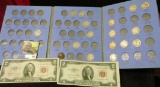Partial Set of Buffalo Nickels in a blue Whitman folder; Series 1953 & 53B $2 United States Note wit