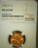 1946 D Lincoln Cent NGC Slabbed MS66 RD.