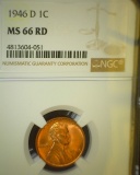 1946 D Lincoln Cent NGC Slabbed MS66 RD.