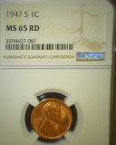 1947 S Lincoln Cent NGC Slabbed MS65 RD.
