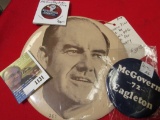 Three-piece collection of George McGovern Campaign Pins, including a large pin-back made by St. Loui