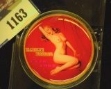 Marilyn Monroe Nude Medal, 39 mm, enameled on one side, bright brass on the other.