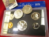 1970 S U.S. Proof Set in original box as issued; 1966 & 67 40% Silver Kennedy Half Dollars, AU-Unc.