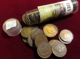 Mixed Date Roll of Indian Head Cents in a plastic tube. Nearly all appear to be Good or better. (50
