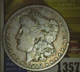 1890 CC Morgan Silver Dollar, Fine.