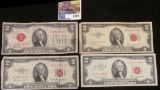 Sertis 1928 D, 1953, 1953 C and 1963  Two-Dollar United States Noters.