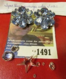 Pair of Ice Blue Clamp on Earrings and a group of loose stones, which have not been tested for authe