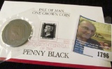 Isle Of Man One Crown Coin Commemorating The Penny Black That Was Minted 150 Years Ago