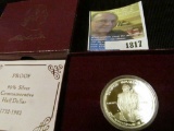 1982 S George Washington Silver Proof Commemorative Half-Dollar in original box of issue with C.O.A.
