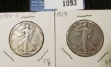 1936 S & 39 P Walking Liberty Silver Half Dollars.