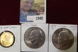 1971 P & 71 S Silver BU Eisenhower Dollars & 2005 S Proof Sacajawea Dollar.