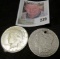 1886 Morgan Silver Dollar with a square hole & 1926 S Peace Dollar in EF-AU.