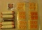 (6) Blocks of Four Used Postage Due Stamps; & (5) Solid Date rolls of Wheat Back Cents.