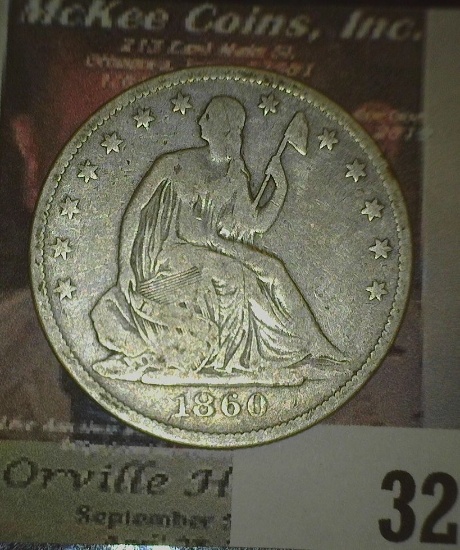 1860 O Civil War Seated Liberty Half Dollar, VG