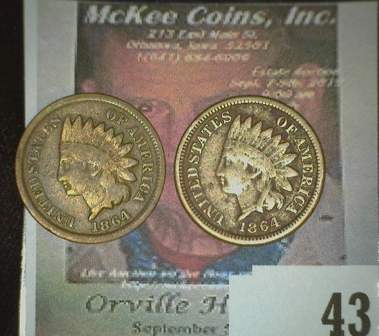 1864 Copper-nickel & Bronze Indian Head Cents, both Good.