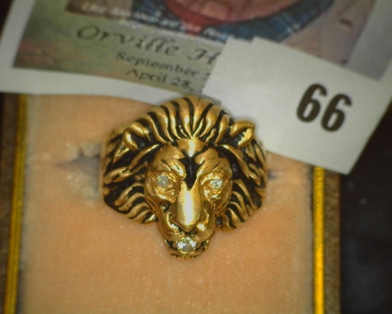 "Lord's" Ring Box with a Men's 10K Gold Diamond (3) Ring in the design of a Male African Lion's head