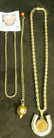 12" Chain with no clasp; unusual 9" chain with Pendant; and a Heavy Rope chain with Horseshoe Pendan