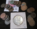 1954 P Franklin Half Dollar & (27) Old Indian Cents with various dates and grades, including a holed