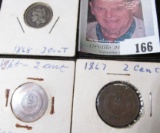 1865 & 1867 U.S. Two Cent Piece; & 1868 U.S. Three Cent Nickel.