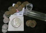 1960 P Franklin Half Dollar & (26) Old Indian Cents with various dates and grades, including a holed