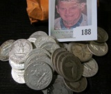 Roll of 39 Pre-1965 90% Silver Quarters, & (1) 80% Silver Canada Quarter Circulated.