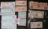 Currency Group, includes (4) Canada One Dollar Bank notes, (6) Pieces of World War II Occupational o