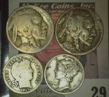 1918 P & 27 P Buffalo Nickels; 1913 P Barber Dime & 1943 P Mercury Dimes.