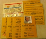 (10) Books of Regal Stamps (1960-70 era); & 1974 U.S. Mint Set of Coins, original as issued.