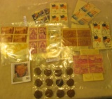 (12) Wheat Cents all dating prior to 1931; & (20) Blocks of Four U.S. Stamps.