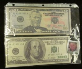 (4) Different Magnum Size Bank notes: $10, $20, $50 & $100